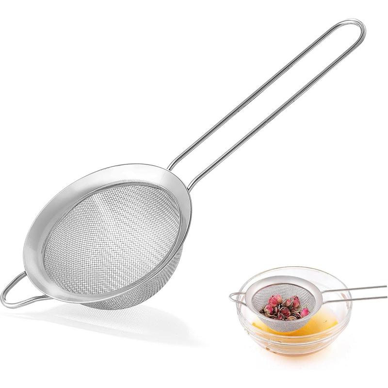 TikTok Shop Fine Mesh Strainers for Kitchen Stainless Steel Metal Hand Small Mini Sieve Strainer Cocktail Strainer Tea Coffee Juice Strainer Food Strainer with Handle 3.35inch Silver