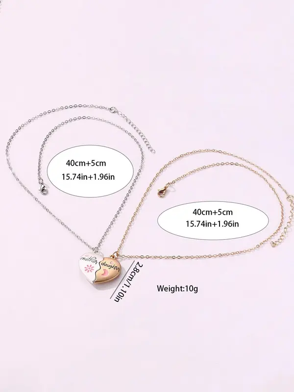 Mother & Daughter Themed Heart Pendant Necklace, Fashion Jewelry for Party, Daily Clothing Decor, Trendy All-match & Exquisite Jewelry for Birthday Gift 1