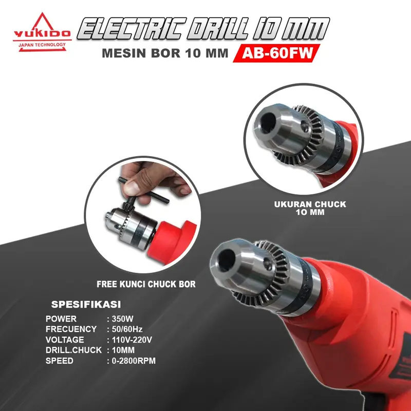 Mesin Bor Tembok Kayu Besi Skrup BOR YUKIDO dengan Kecepatan Variabel 10MM 4