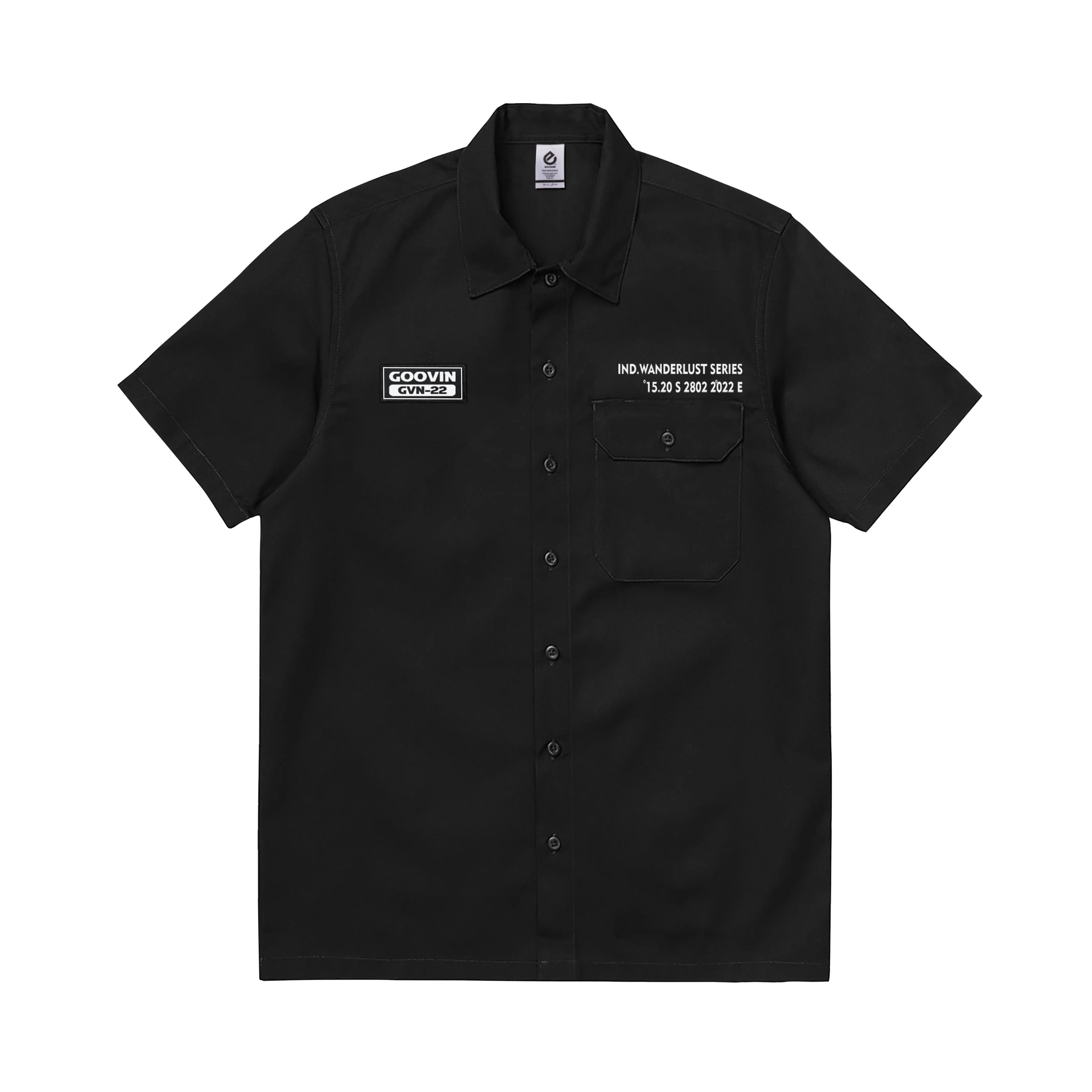Work Shirt - Goovin - Other Side - Kemeja Pendek Fit Logo Standar Pria Hitam ke meja