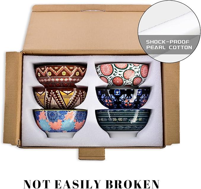 SUSTEAS 21 oz Ceramic Soup Bowls Set of 6, Colorful Porcelain Bowls for Cereal, Fruit, Ramen, Salads, Snacks, Makes Great Housewarming Gifts and Decorations, Microwave and Dishwasher Safe Tableware 2