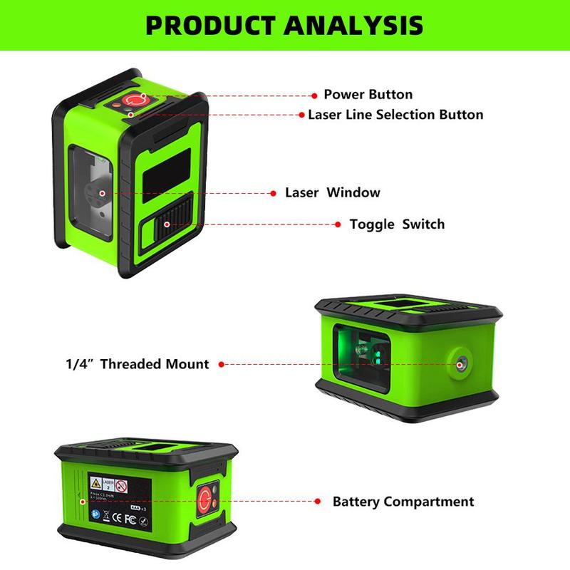 Portable Laser Level, Green Cross Line Rotary Laser with 2 Accessory Holders, Professional Optical Instruments for Home and Daily Use, Tool 6