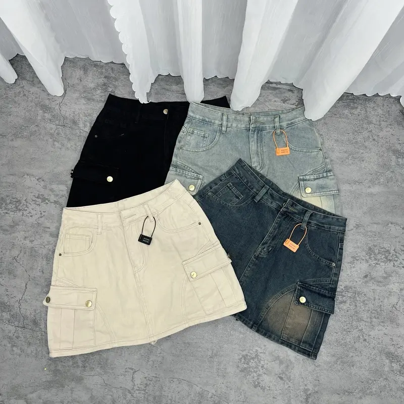 Chân Váy Jean túi hộp hàng Qc cao cấp dáng Ngắn Bigsize [55_90kg] màu thời trang dài 38cm mã 526 Khuy quang i 5