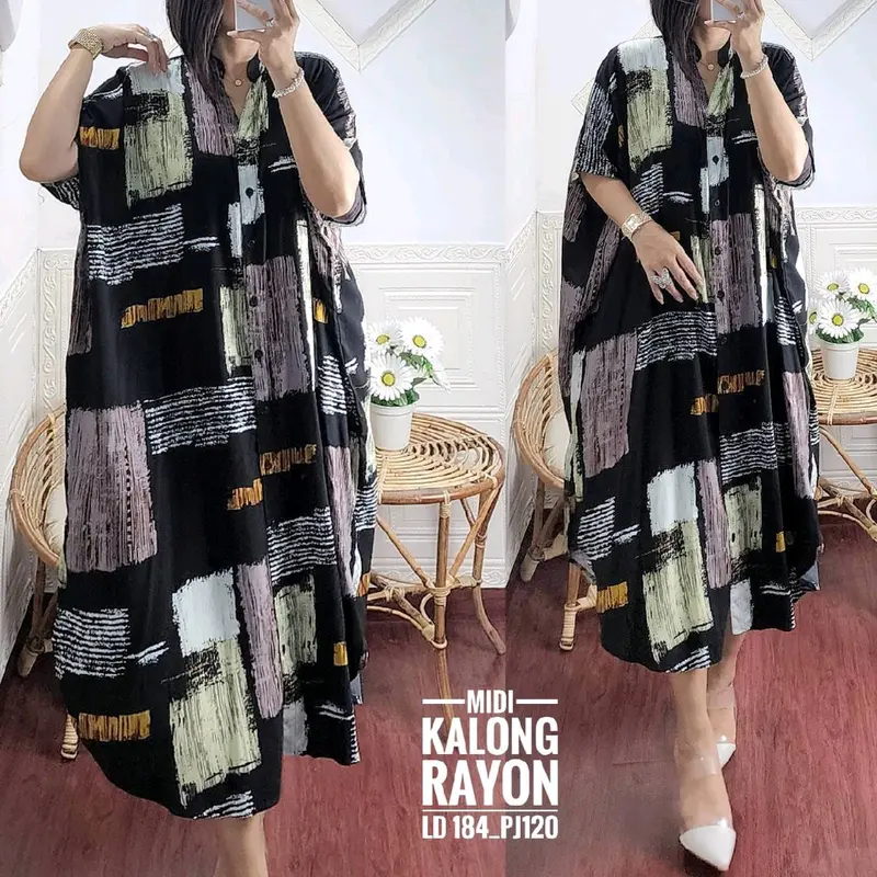 MIDI Realpec Tunik Kalong Rayon Impor Nyaman Busui Bunga Panjang - Ibu, Muslim, Gamis 0