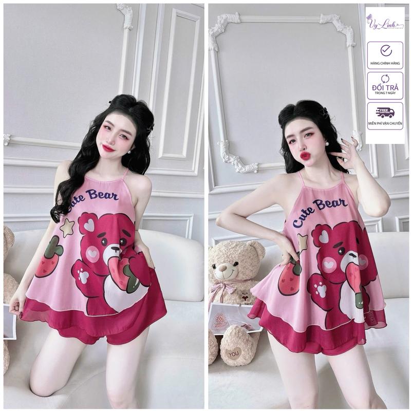 [A]-Bộ Đồ Yếm Ngủ Nữ Dễ Thương Chất Liệu Von Tơ Cao Cấp Mềm Nhẹ Mát  1194-2