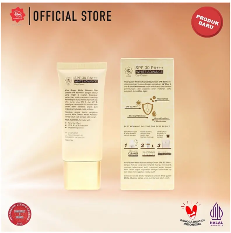 Viva Queen White Advance Day SUNSCREEN Cream SPF 30 PA+++ with NIACINAMIDE, UV A & B & BLUE LIGHT PROTECTION 3