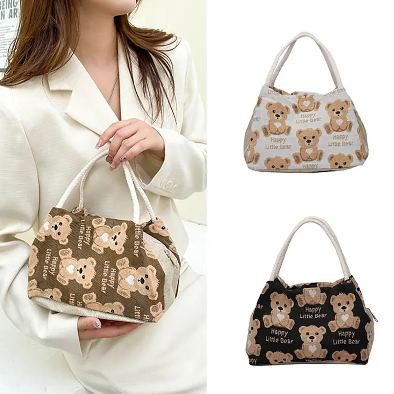 Túi Xách Hoạt Hình, Cầm Tay, Họa Tiết Gấu, Chất Liệu Vải Lanh Túi Tote, Phong Cách Thường Ngày Dung Tích Lớn, Thích Hợp Để Mua Sắm 1