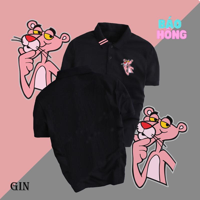 Áo thun POLO họa tiết BÁO HỒNG - Unisex nam nữ tay lửng Menswear Top Có Cổ Shirt