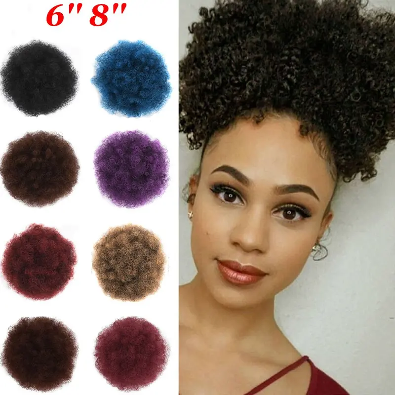 Kẹp Trong Tóc Nối Afro Bun, Chất Lượng Cao, Tóc Tổng Hợp, Tóc Đuôi Ngựa Dây Rút 0