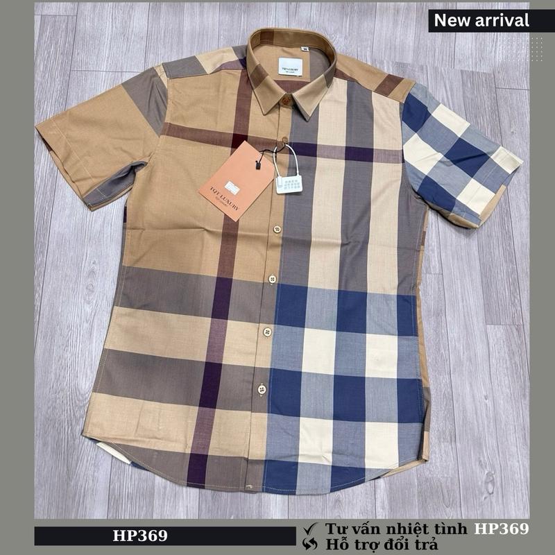 Áo Sơ Mi Sọc Caro Vàng Nâu Xanh Nam Ngắn Tay Menswear Kate Cotton Mềm Kaki Jean Có Cổ