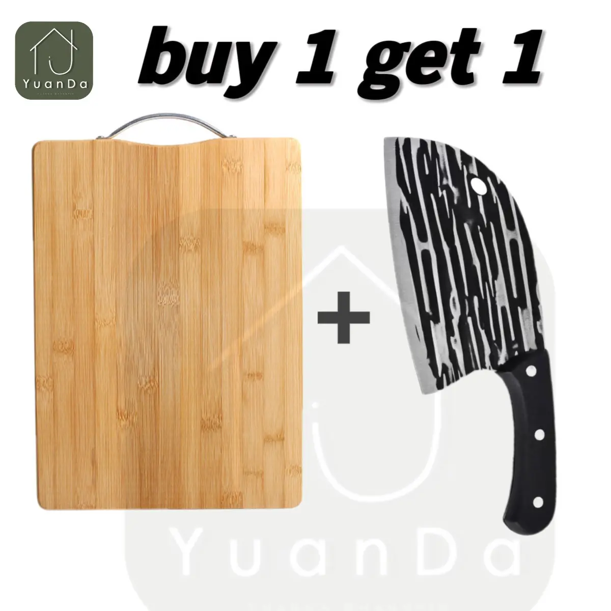 ( Buy 1 Get 1 ) Kitchen Cutting Board Wooden Vegetable and Fruit Outdoor Camping Food Cutting Board Bamboo Rectangular get Traditional Handmade Forged Kitchen Knives and Hammers Stainless Steel Chef's Cutting Board Cooking Knives