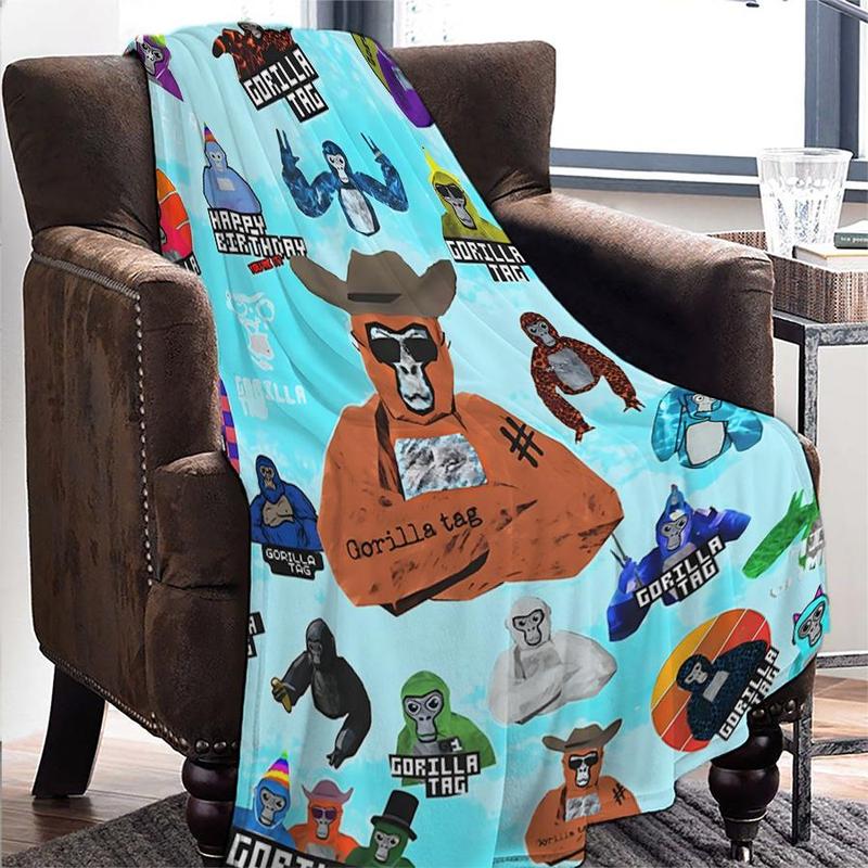 Product Introduction of Gorilla Game Tag Pattern Blanket, 1 Count Lightweight Flannel Blanket, Soft Sofa Bed Travel Camping Blanket, Cool Bedroom Bedroom Refresh Decor 5