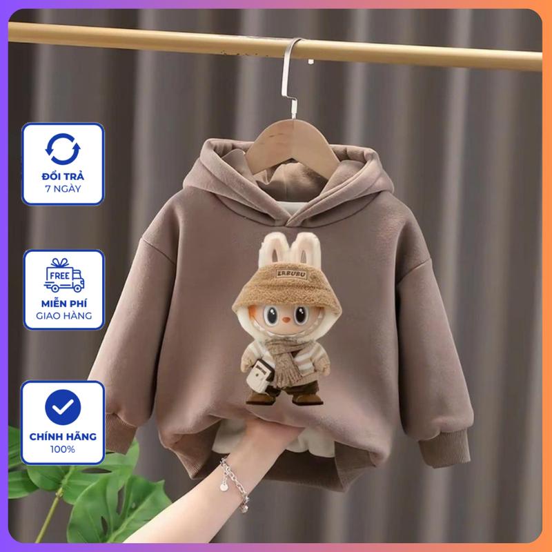 Áo hoodie thu đông labubu dành cho bé trai và bé gái 14-45KG mẫu KHĂN LABUBU. Chất liệu ấm áp. D47 áo  hoodie