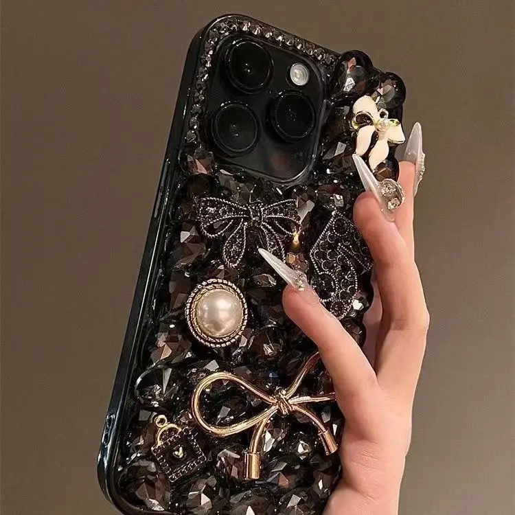 Ốp Điện Thoại, Iphone16promax Màu Đen, Đính Kim Cương Toàn Bộ, Ốp Mềm, Chống Rơi, Tương Thích Với iPhone 13 / 12 / 16 Pro, iPhone 16plus Và 11