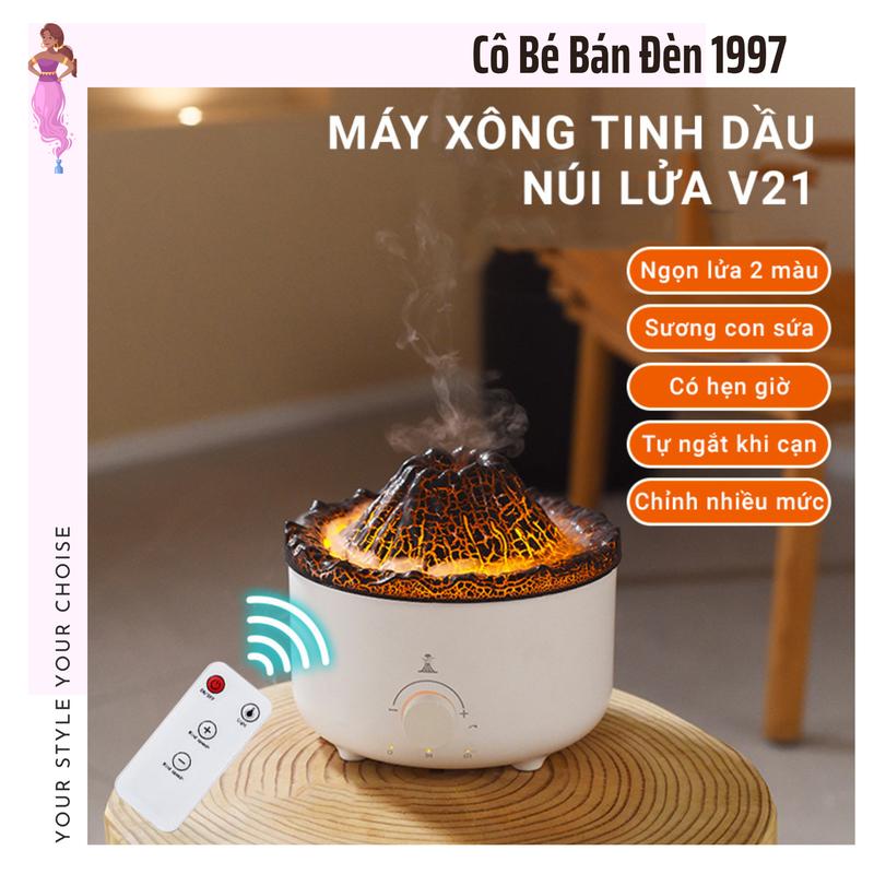 Máy xông tinh dầu kiểu núi lửa V21 , Hiệu ứng  sương con sứa đẹp mắt , Decor tạo độ ẩm và khuyếch tán tinh dầu Máy Khuếch Tán Tinh Dầu  Tinh Dầu may tao am phun suong