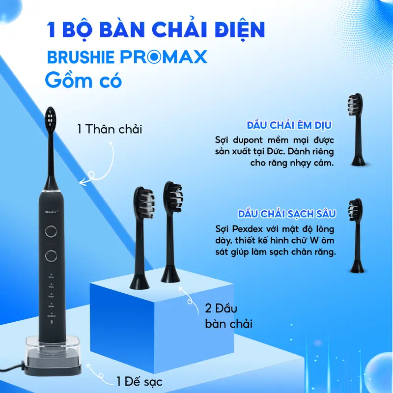 Combo bàn chải điện Brushie Promax và tăm nước thập sắc Brushie nhỏ gọn - TẶNG COMBO 6 STICKER + 2 TÚI TOTE ĐI BIỂN 2