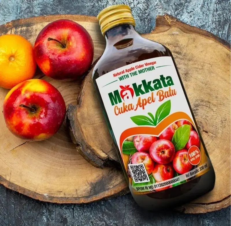 Makkata Cuka Apel Batu 330ml Original - Cuka Apel Untuk Kesehatan & Masakan - Mengatur Kadar Gula Darah - Halal Bebas Kolesterol Organik BPOM MD 011282000600047 1