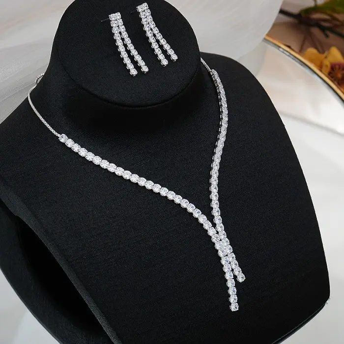 Set Aksessoris Hiasan Wanita Kalung Anting Tusuk Zircon Pengantin 2 4