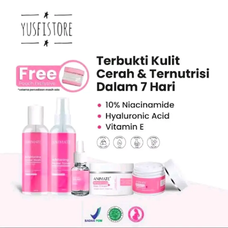 Animate Instant Whitening Series 5 in 1 PINK Paket Animate Whitening Pencerah Wajah Pemutih Kulit Skin Care Facial Mencerahkan 1