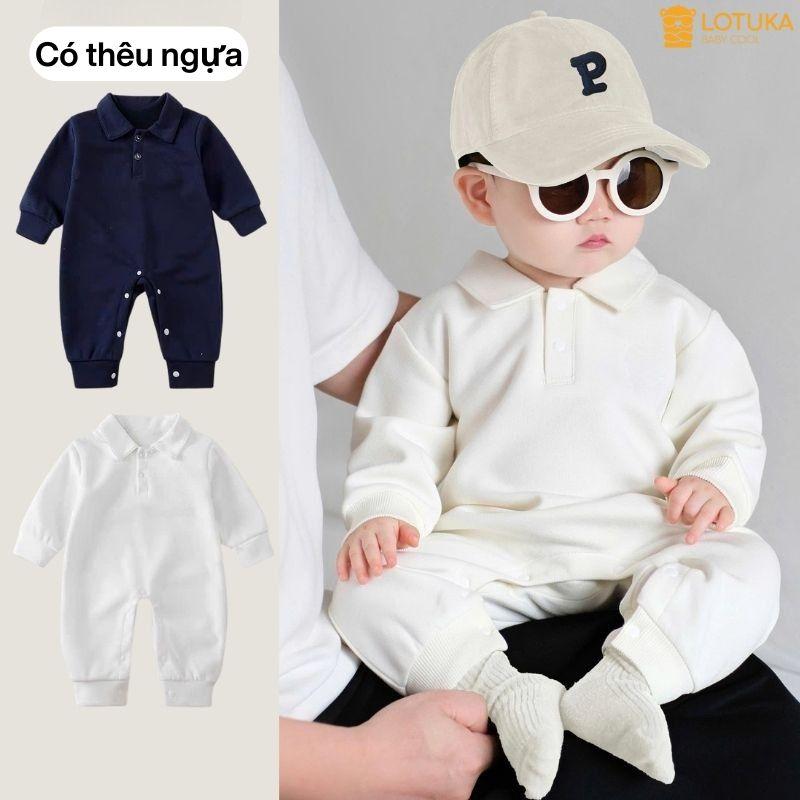 Bodysuit Polo Cotton Thêu Ngựa LOTUKA Cho Bé Bộ Liền Thân Dài Tay Cho Bé Trai Bé Gái Quần Áo Trẻ Em Size 3-12kg