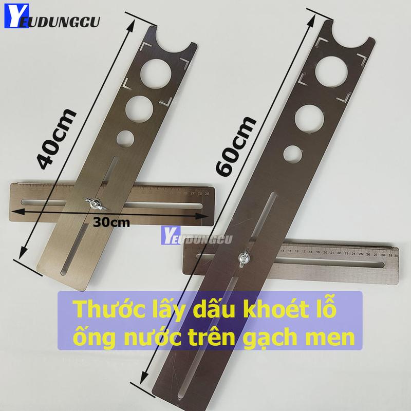 Thước Lấy Dấu Khoan Khoét Lỗ Gạch Inox 304 2 Đoạn Lấy Dấu Ống Nước Ốp Lát Gạch Chuẩn Xác