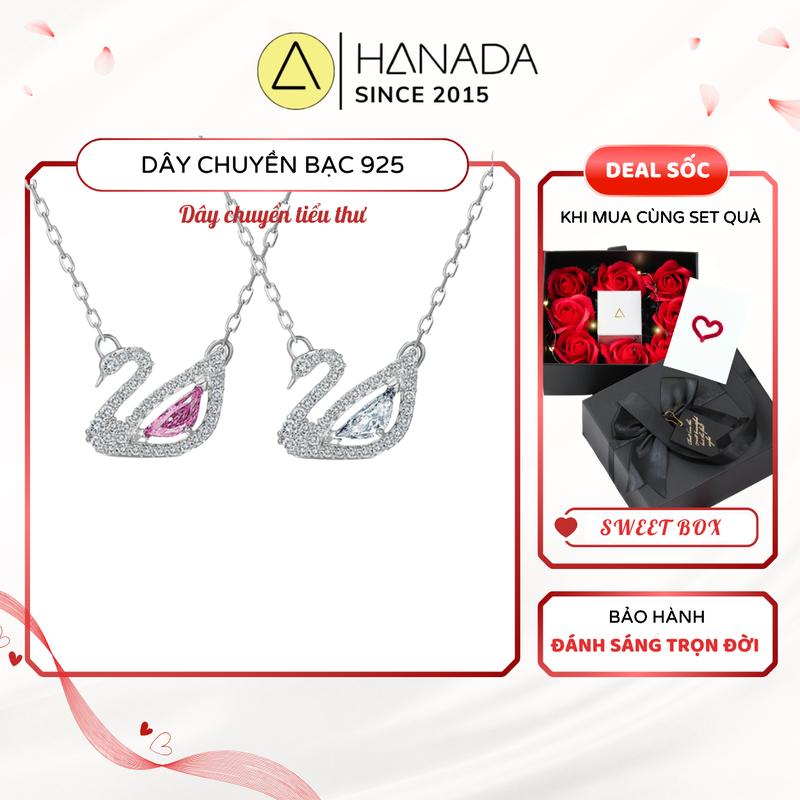 Bộ Quà Tặng Dây chuyền nữ Bạc 925 vòng cổ nữ Hanada quà tặng bạn gái set trang sức dây chuyền bạc thiên nga đính đá trắng hồng sang trọng dây chuyền bạc cho nữ đi tiệc L1301 K7