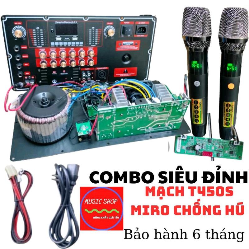 Combo mạch loa kéo mạnh nhất t450s và micro chống hú 2 màn hình, chuyên trị coil 75