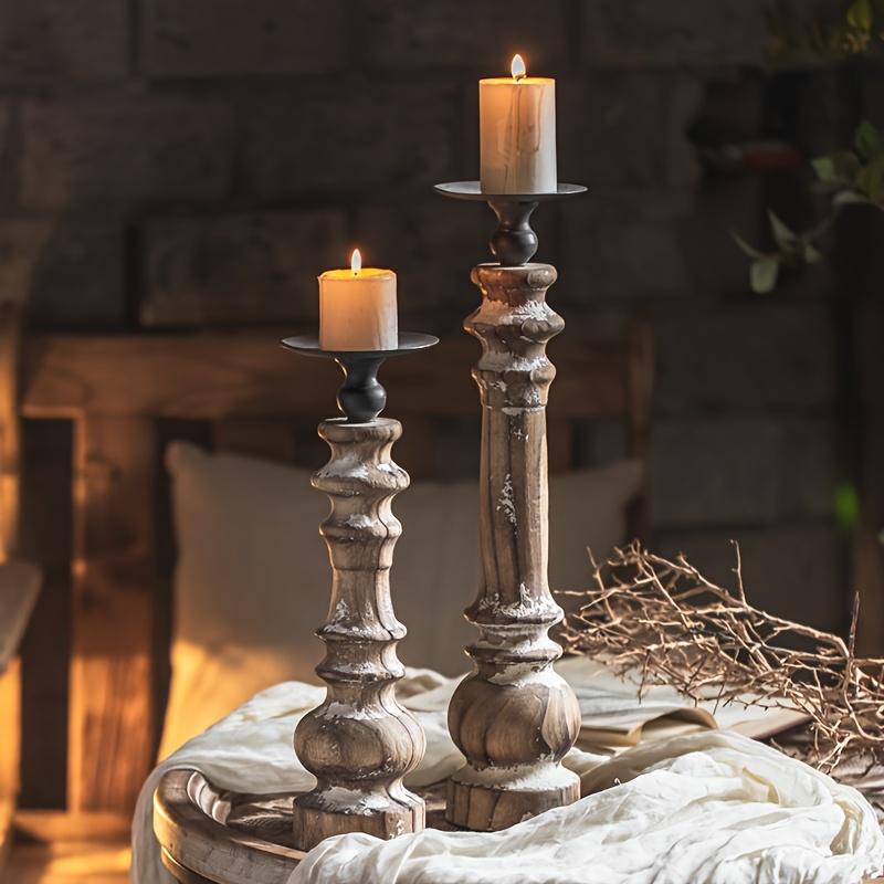 Product Introduction of Retro Style Solid Wood and Iron Candlestick-Polished Flower Pattern for Home Decoration 4