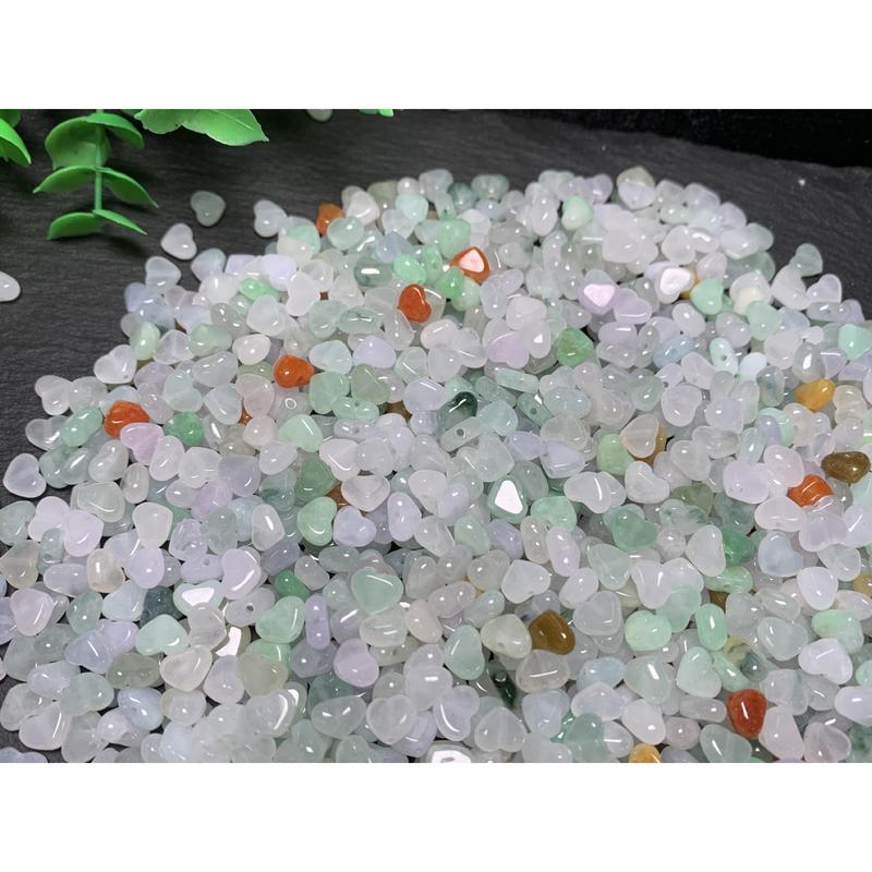 (10 pieces)Three-color heart-shaped beads Myanmar material jadeite jade loose beads: about 7mm wide accessories handmade DIY 8