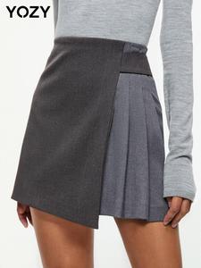 YOZY Women's Colorblock Asymmetrical Hem Skirt, Casual Short Skirt for Daily Wear, Ladies Bottoms for All Seasons