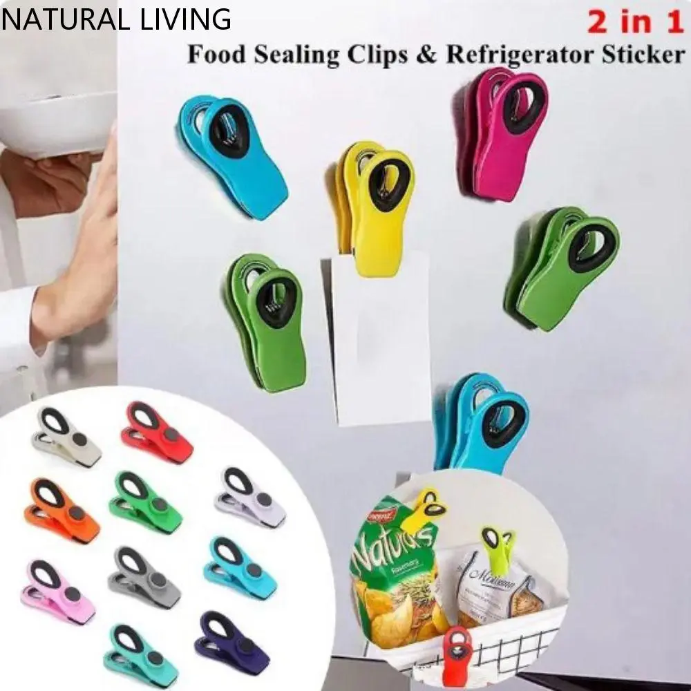 NATURAL LIVING Multipurpose Moisture-proof Refrigerator Magnetic Clip Food Grade Non-slip Memo Note Magnet Clip Strong Magnet Food Sealing Clip Kitchen Gadget