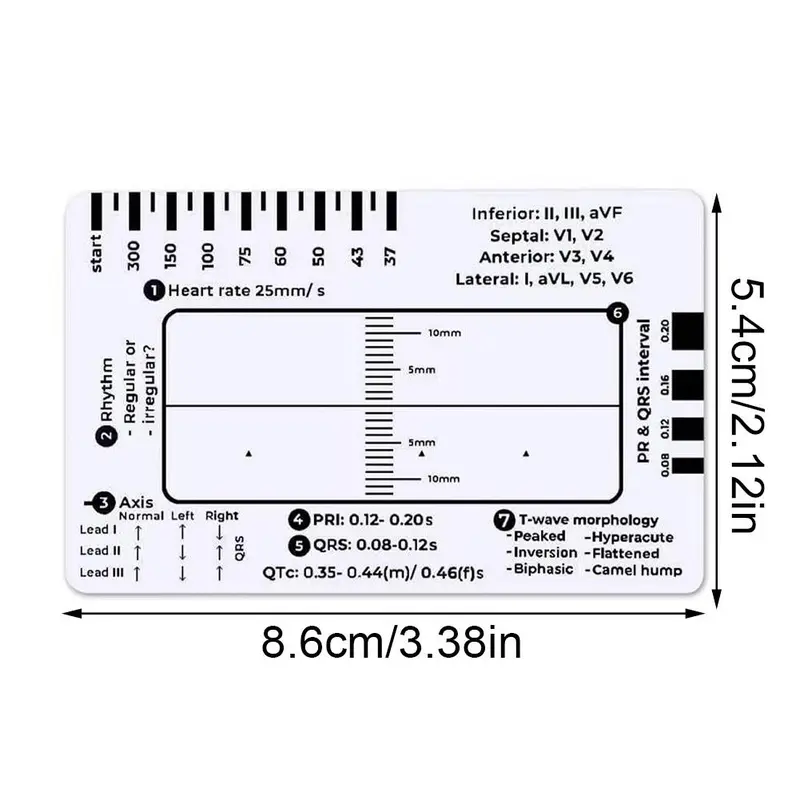 Thước 7 Bước, Cầm Tay, Hướng Dẫn Tham Khảo Bỏ Túi Giải Thích Ecg, Trong Suốt, Thiết Kế Nhỏ Gọn, Dụng Cụ Đánh Giá, Để Đo Lường 8