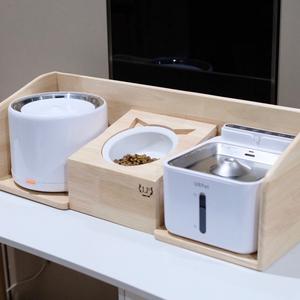 LP123 โต๊ะอาหารสัตว์เลี้ยง พร้อมถ้วยเซรามิก วางน้ำพุ ได้ทุกรุ่น เช่น Petkit URPET สำหรับแมว สุนัข ไม้เกรดA สวยงาม แข็งแรง