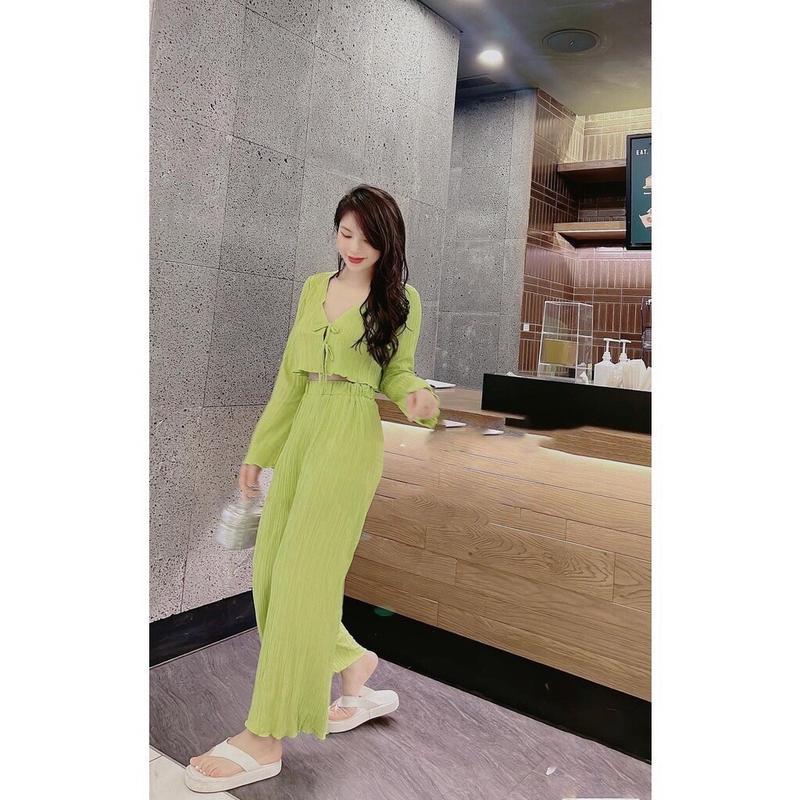 Sét áo cột nơ dáng croptop mix quần ống suôn hách dáng. Cho Nữ Thun Ong Women 2