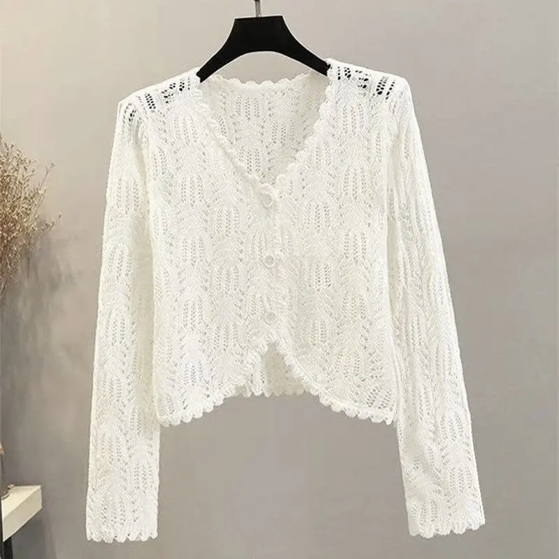 áo cardigan,áo lưới nữ form rộng,áo sweater,áo cardigan,áo sweater sw,áo lưới nữ sang chảnh,knitted blouse,Áo Choàng Dệt Kim Mỏng, OOTD-Thoáng Mát Mùa Hè, Áo Khoác Chống Nắng Ngắn Tay Cho Nữ, Phong Cách Phương Tây Mới, Áo Cardigan Khoét Lỗ Đan, Quần Áo Nữ 0