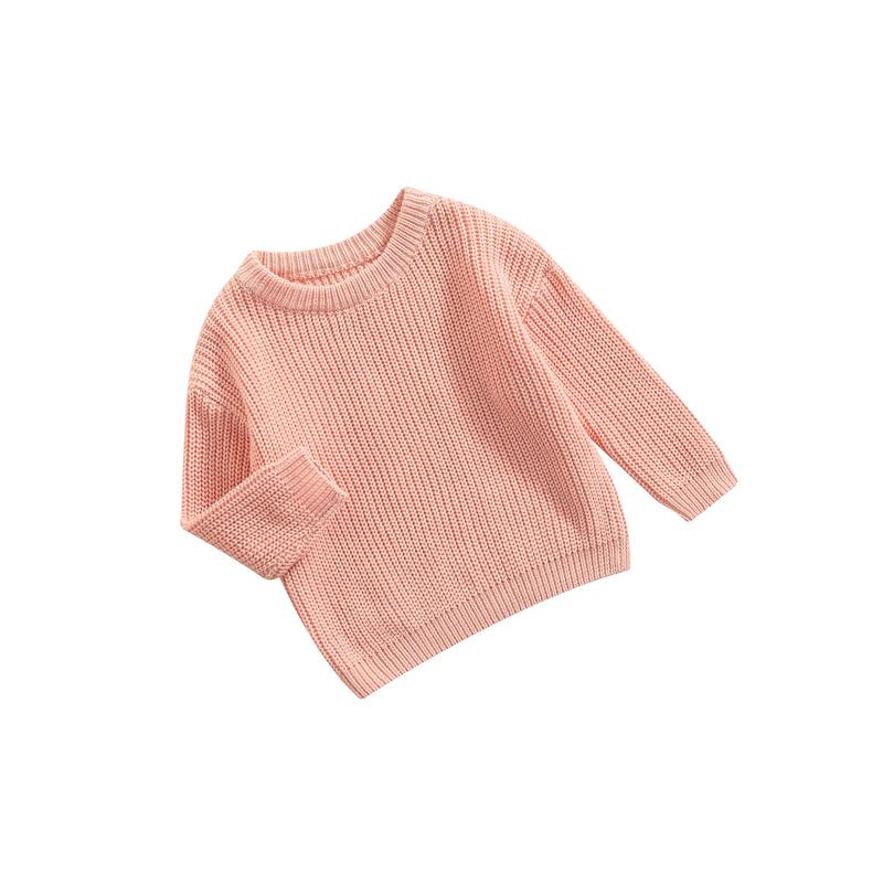 Baby Solid Color O-neck Sweater, Loose Fit Long Sleeve Knitted Pullover for Autumn, Winter 8
