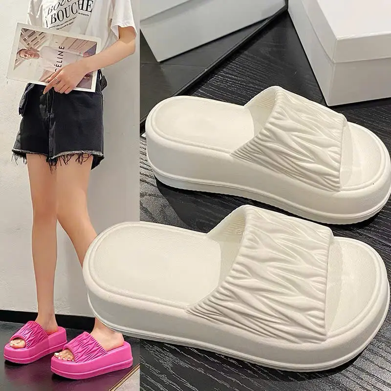 Dép nữ quai ngang đế bánh mì nhăn cao 5cm tôn dáng DéP Shoes