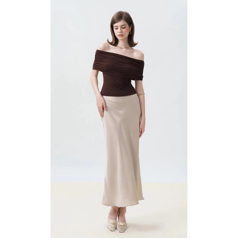  RECHIC Chân váy lụa Sile dáng đuôi cá cạp cao hack dáng 