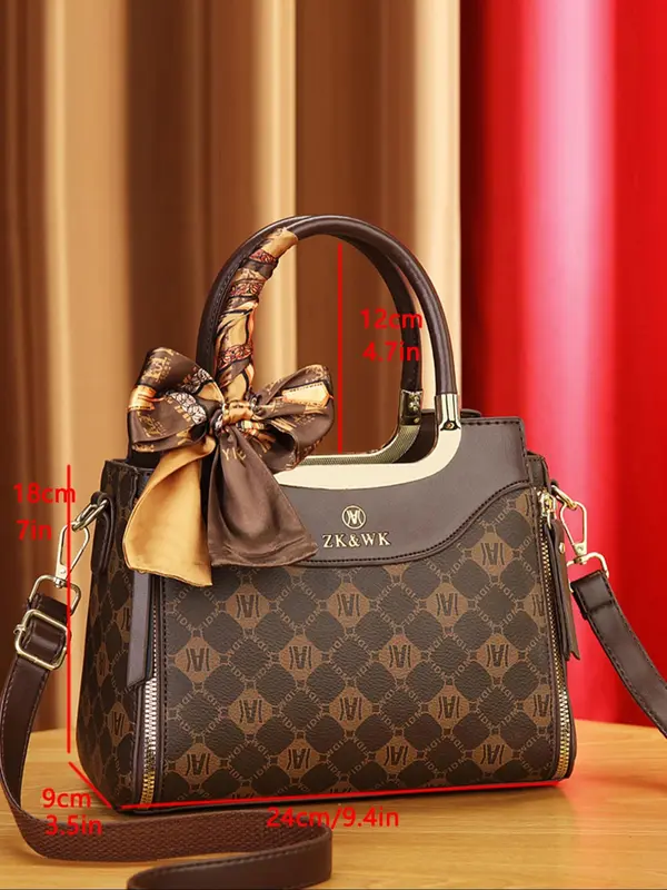Women's Fashionable Geometric Pattern Handbag, Casual PU Leather Zipper Shoulder Bag for Daily Used, Trendy Versatile High-quality Daily Commuting Bag 1
