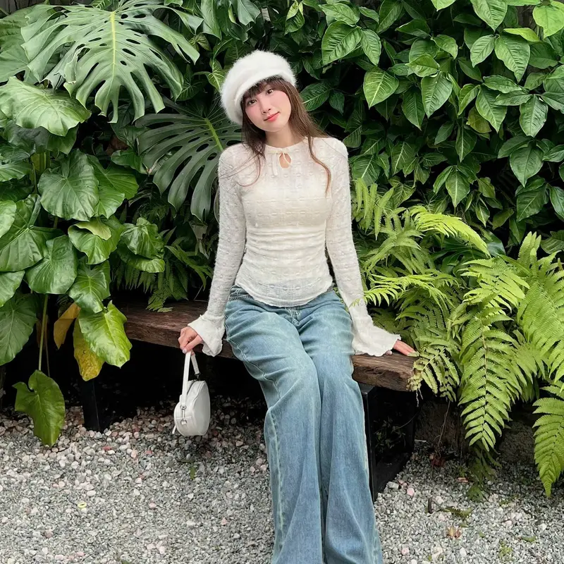 Áo len nữ RedShop tay loe đính nơ chất liệu lông thỏ mềm mịn co giãn CÓ LÓT - TOP Women 306002 Kem 6