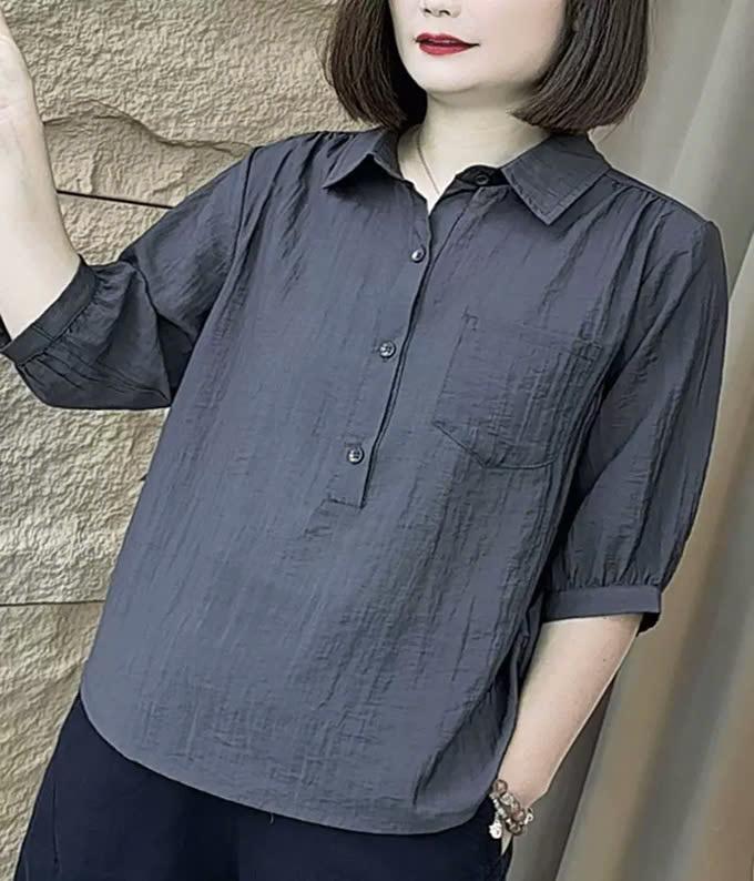 [H&T-08 ] Áo Sơ Mi Kiểu Nữ  Tay Lỡ , Chất Đũi Tơ Mềm Mát Lịch Thiệp Women Top Shirt Voi sơ  minu 3