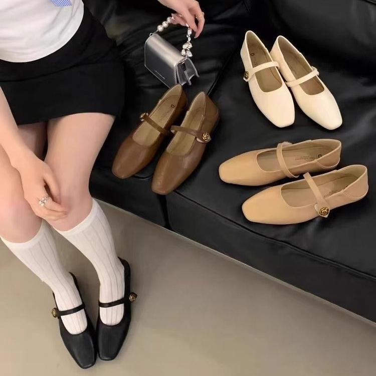 Giày Đế Bằng, JINxCHOY SHOES, Phong Cách Cổ Điển Hàn Quốc, Gót Thấp, Chất Liệu PU, Thời Trang Nữ, Thích Hợp Mặc Hàng Ngày, Thoải Mái, Thường Ngày, Chống Trượt, Chống Mài Mòn, Màu Trơn, Thiết Kế Velcro Lười Biếng, Giày Mueller 4