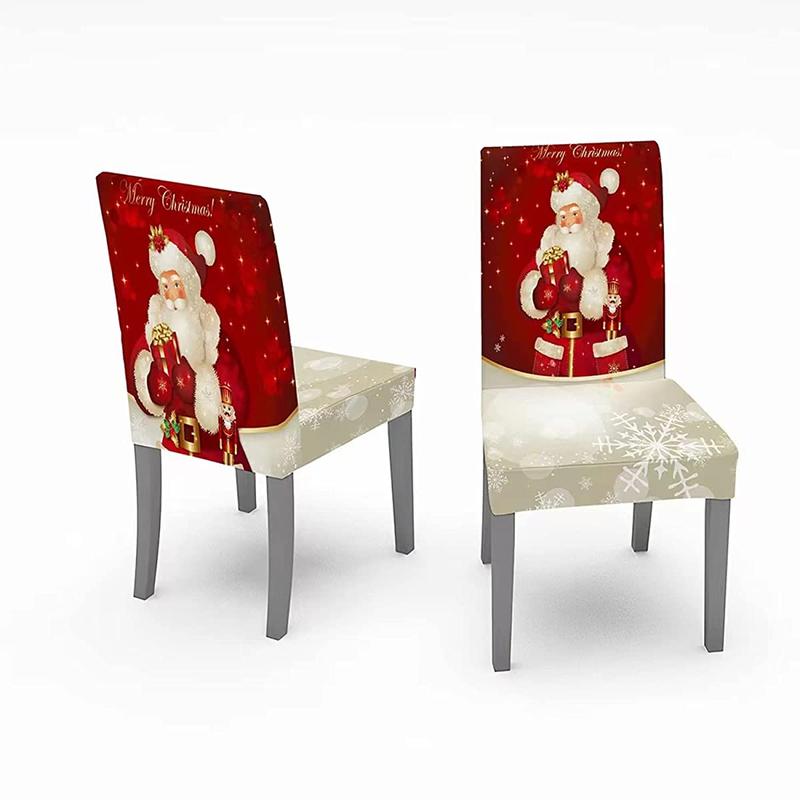 Product Introduction of Trimming Shop Christmas Chair Covers & Christmas Tablecloth Set Premium Polyester Table Cover Table Protector Stretch Removable Washable Short Dining Chair Slipcovers for Christmas Party Decoration 7