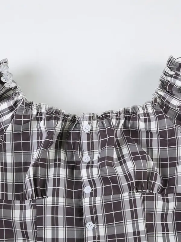 Women's Plaid Print Shirt, Casual Slim-fitting Short Sleeve Top for Summer, Ladies Clothes for Daily Wear 3