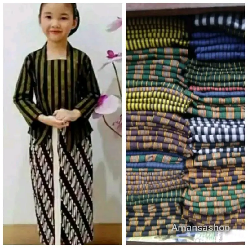 Setelan Kebaya Lurik Anak Perempuan Baju Adat Jawa Bahan Tenun dan Katun Fashion Lengan panjang 0