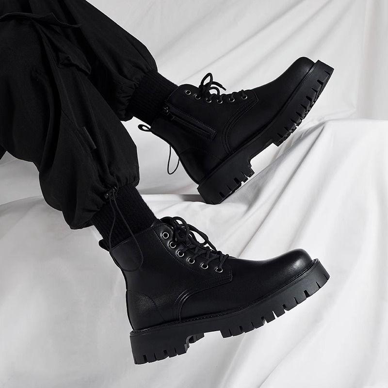 Boot Martin, Dành Cho Nam Giới, Cổ Cao, Phong Cách Anh Quốc, Màu Đen, Thích Hợp Cho Trang Phục Đi Làm, Giày Đi Xe Máy, Tăng Chiều Cao, Bốt Cao Đến Mắt Cá Chân, Khóa Kéo Bên Hông, Mùa Thu, Giày Nam, Chiều Cao Tăng 1