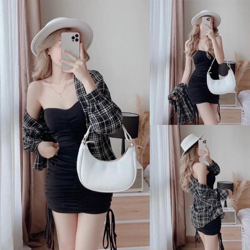 Sét Bộ Áo Sơ Mi Kèm Đầm Body Rút Dây Tôn Dáng Hack Eo Đầm Body Bigsize Kim Ngân Từ 50kg Đến 100kg M L XL XXL