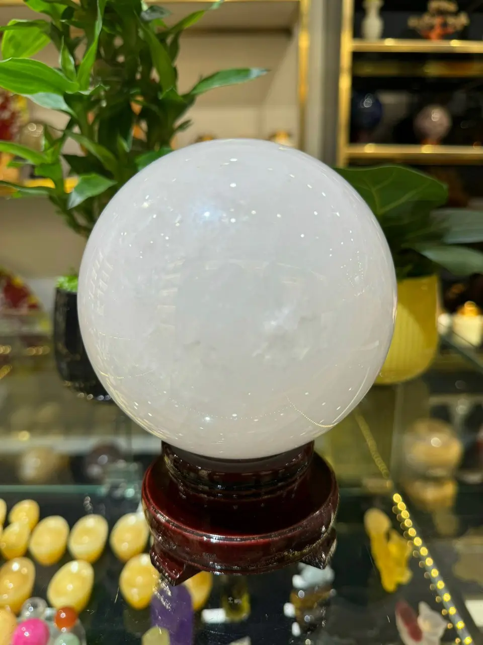 Quả Cầu Đá Thạch Anh Trắng, ( Tặng Đế Gỗ) Quả Cầu Phong Thủy May Mắn,Bi Cầu Đá Tự Nhiên,Nhiều Kích Cỡ Decor Decor Phòng đá  phong