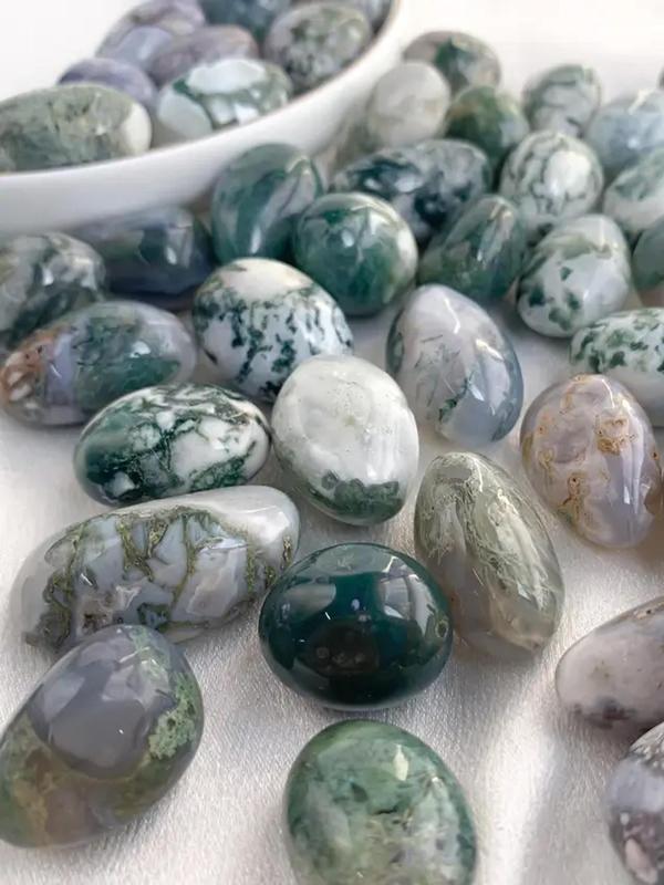 Natural Polished Moss Agate Tumbled Rocks, Unique Patterned Decorative Rocks for Aquarium and Home Decor, Jewelry Making DIY 0