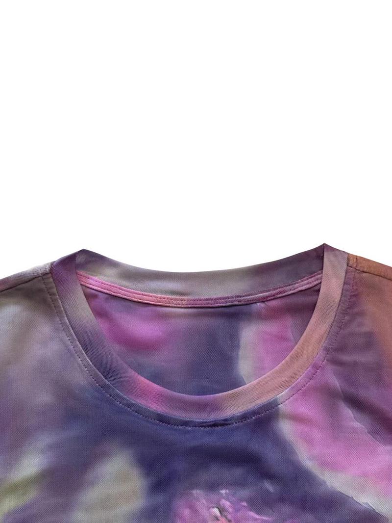 Product Introduction of Women's All Over Print Round Neck Tee, Elegant Casual Crew Neck Top for Spring & Fall, Women's Clothing for Daily Wear 7